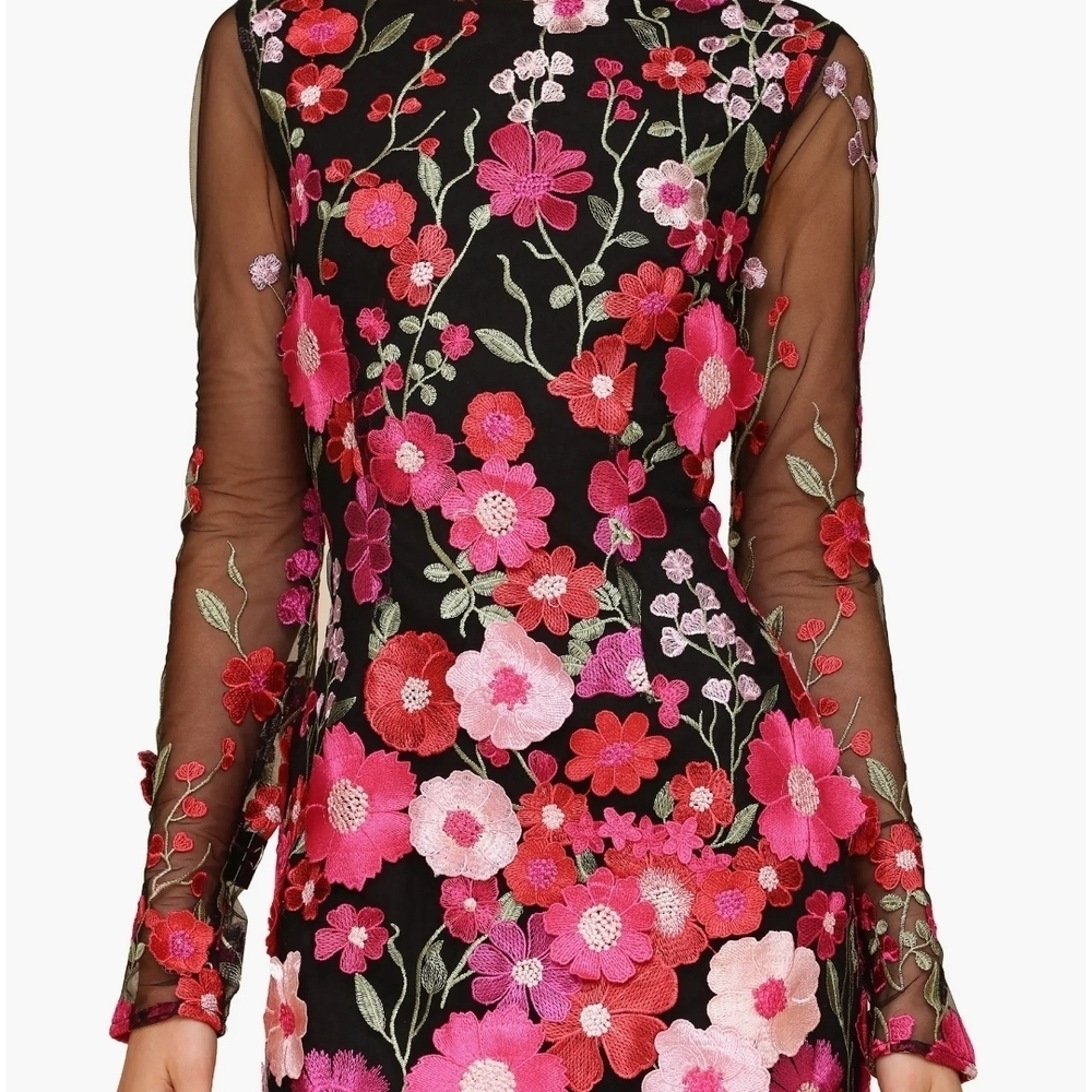 Avec Les Filles Black and Pink Floral Long Sleeve Dress - Picture 3 of 12